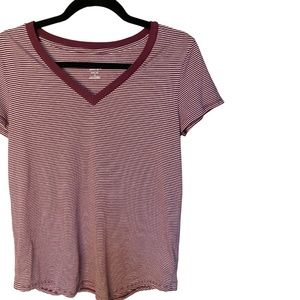Burgundy Maroon White Striped Shirt Basic